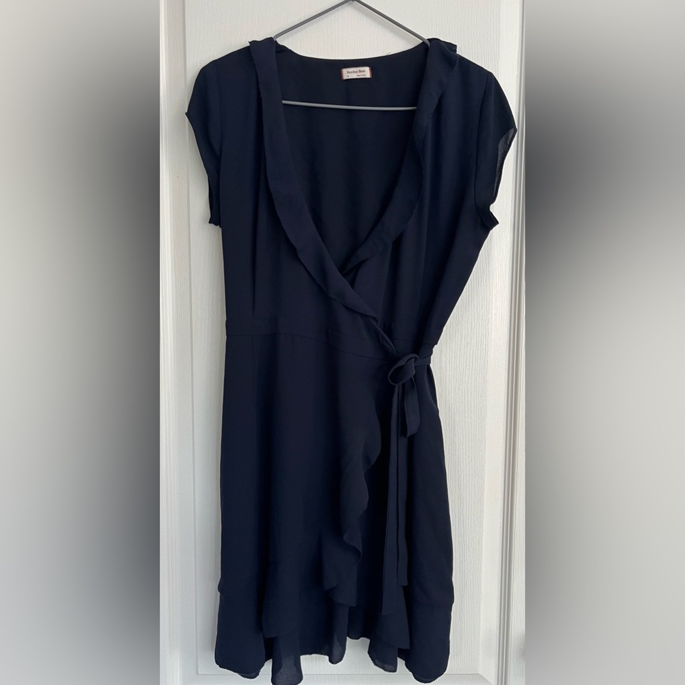 Aritzia Sunday Best Navy Wrap RuffleTrim Mini Dress Size 00